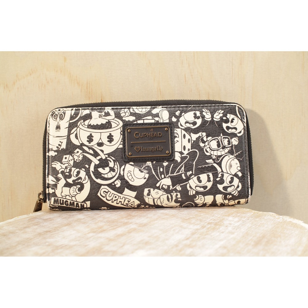 Loungefly Cuphead Mugman Black White Zip Around Wallet Vegan Leather Gaming